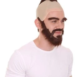 HPO Fighter Game Wig | Mens Short Length Brown Straight Mohawk And Beard Cosplay Wig Men's 14 HPO Fighter Game Wig | Mens Short Length Brown Straight Mohawk And Beard Cosplay Wig Men's