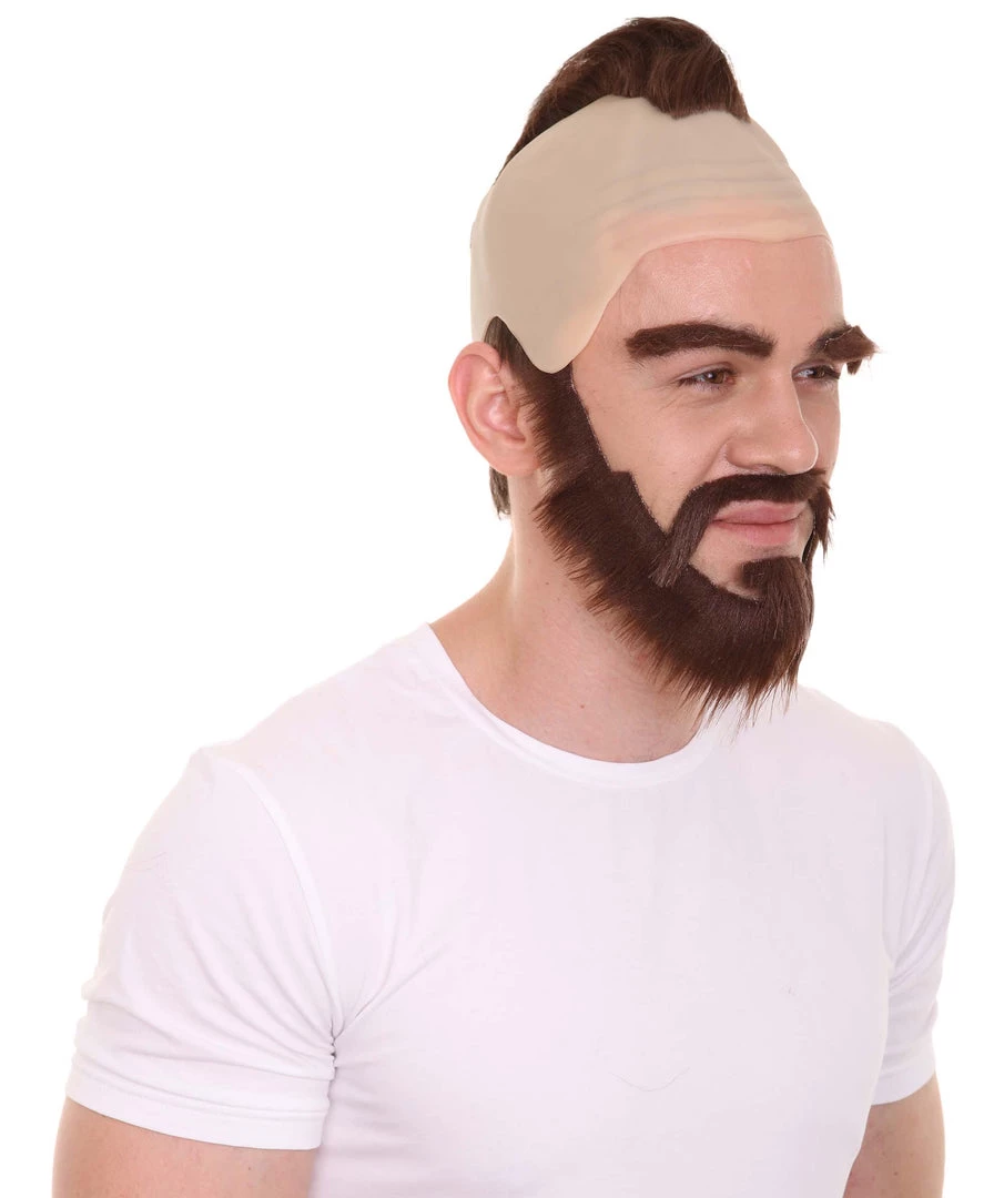 HPO Fighter Game Wig | Mens Short Length Brown Straight Mohawk And Beard Cosplay Wig Men's 7 HPO Fighter Game Wig | Mens Short Length Brown Straight Mohawk And Beard Cosplay Wig Men's