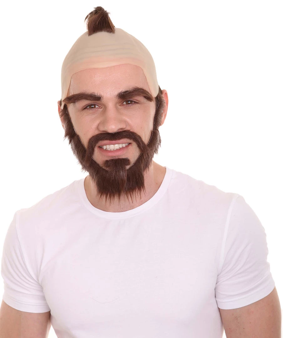 HPO Fighter Game Wig | Mens Short Length Brown Straight Mohawk And Beard Cosplay Wig Men's 1 HPO Fighter Game Wig | Mens Short Length Brown Straight Mohawk And Beard Cosplay Wig Men's