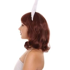 HPO Men's Adult Womens Short Curly Wig W/ Large White Bow | Brown & Blonde Celebrity Wig | Premium Breathable Capless Cap