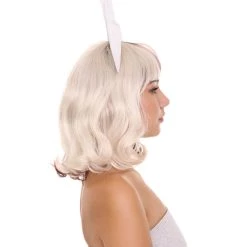 HPO Men's Adult Womens Short Curly Wig W/ Large White Bow | Brown & Blonde Celebrity Wig | Premium Breathable Capless Cap