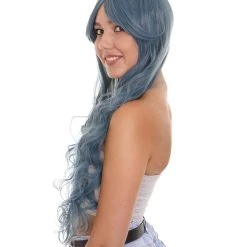 HPO 25' Long Curly Womens Wig | Blue Halloween Wig | Premium Breathable Capless Cap Women's