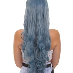 HPO 25' Long Curly Womens Wig | Blue Halloween Wig | Premium Breathable Capless Cap Women's