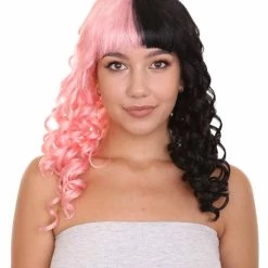 HPO Adult Womens Wavy Wig | Black & Pink Celebrity Wig | Premium Breathable Capless Cap Men's