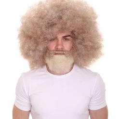 HPO Mens 80's Hip-Hop Grandpa Wig With Beard Set | Blonde Retro Wig | Premium Breathable Capless Cap