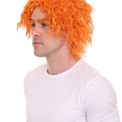 HPO Men Curly Short Orange Wig | Premium Breathable Capless Cap Men's