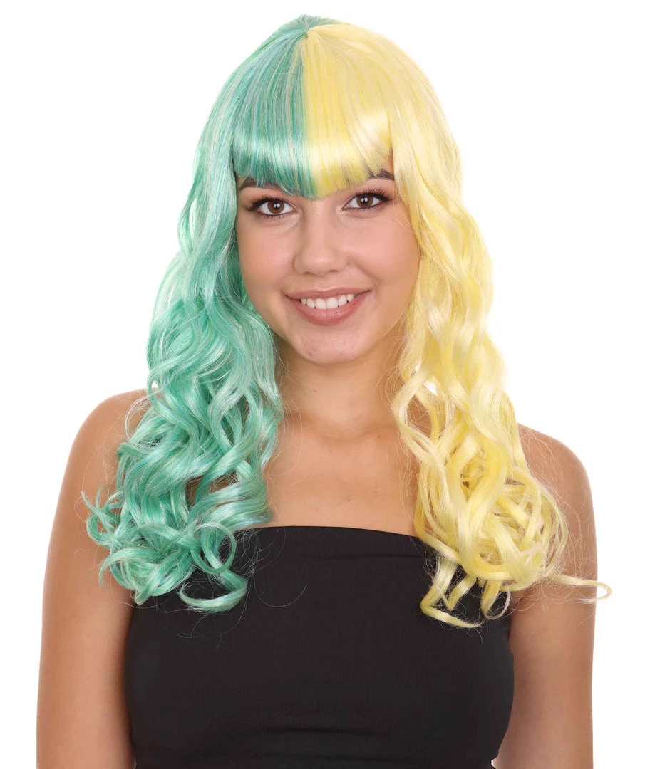 HPO Womens Clown Girl Wig | Two Toned Yellow Green Wig | Premium Breathable Capless Cap 2 HPO Womens Clown Girl Wig | Two Toned Yellow Green Wig | Premium Breathable Capless Cap