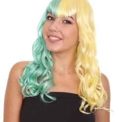 HPO Womens Clown Girl Wig | Two Toned Yellow Green Wig | Premium Breathable Capless Cap 12 HPO Womens Clown Girl Wig | Two Toned Yellow Green Wig | Premium Breathable Capless Cap