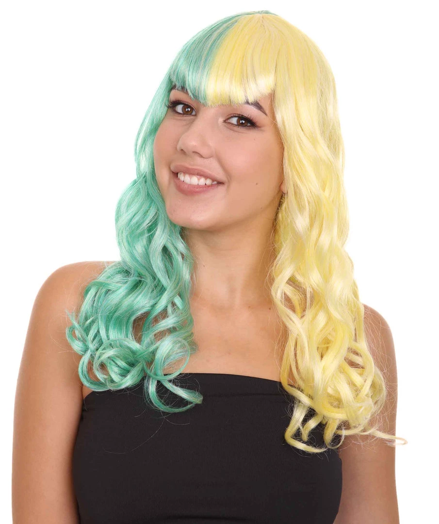 HPO Womens Clown Girl Wig | Two Toned Yellow Green Wig | Premium Breathable Capless Cap 3 HPO Womens Clown Girl Wig | Two Toned Yellow Green Wig | Premium Breathable Capless Cap