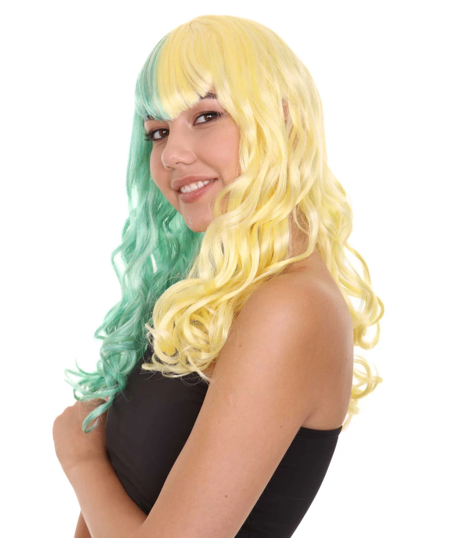 HPO Womens Clown Girl Wig | Two Toned Yellow Green Wig | Premium Breathable Capless Cap 1 HPO Womens Clown Girl Wig | Two Toned Yellow Green Wig | Premium Breathable Capless Cap
