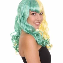 HPO Womens Clown Girl Wig | Two Toned Yellow Green Wig | Premium Breathable Capless Cap 16 HPO Womens Clown Girl Wig | Two Toned Yellow Green Wig | Premium Breathable Capless Cap
