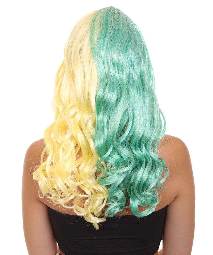 HPO Womens Clown Girl Wig | Two Toned Yellow Green Wig | Premium Breathable Capless Cap 5 HPO Womens Clown Girl Wig | Two Toned Yellow Green Wig | Premium Breathable Capless Cap