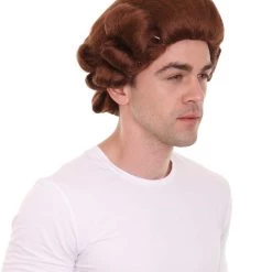 HPO Colonial Mens Judge Wigs | Brown Historical Wig | Premium Breathable Capless Cap