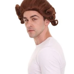 HPO Colonial Mens Judge Wigs | Brown Historical Wig | Premium Breathable Capless Cap
