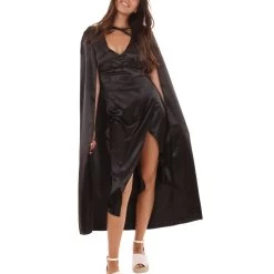 HPO Adult Women's Costume For Cosplay Game Of Thrones Dragon Queen Black Dress With Cloak