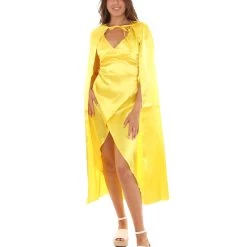 HPO Adult Women's Costume For Cosplay Game Of Thrones Dragon Queen Gold Dress With Cloak