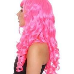 HPO Long Curly Party Pink Womens Wig | Stage Event Party Ready Colorful Wig | Premium Breathable Capless Cap 13 HPO Long Curly Party Pink Womens Wig | Stage Event Party Ready Colorful Wig | Premium Breathable Capless Cap