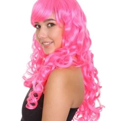 HPO Long Curly Party Pink Womens Wig | Stage Event Party Ready Colorful Wig | Premium Breathable Capless Cap 12 HPO Long Curly Party Pink Womens Wig | Stage Event Party Ready Colorful Wig | Premium Breathable Capless Cap