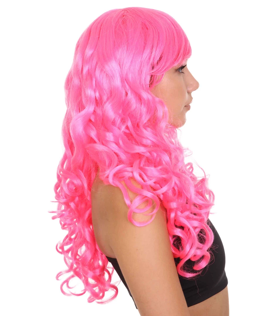 HPO Long Curly Party Pink Womens Wig | Stage Event Party Ready Colorful Wig | Premium Breathable Capless Cap 6 HPO Long Curly Party Pink Womens Wig | Stage Event Party Ready Colorful Wig | Premium Breathable Capless Cap
