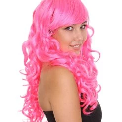 HPO Long Curly Party Pink Womens Wig | Stage Event Party Ready Colorful Wig | Premium Breathable Capless Cap 16 HPO Long Curly Party Pink Womens Wig | Stage Event Party Ready Colorful Wig | Premium Breathable Capless Cap