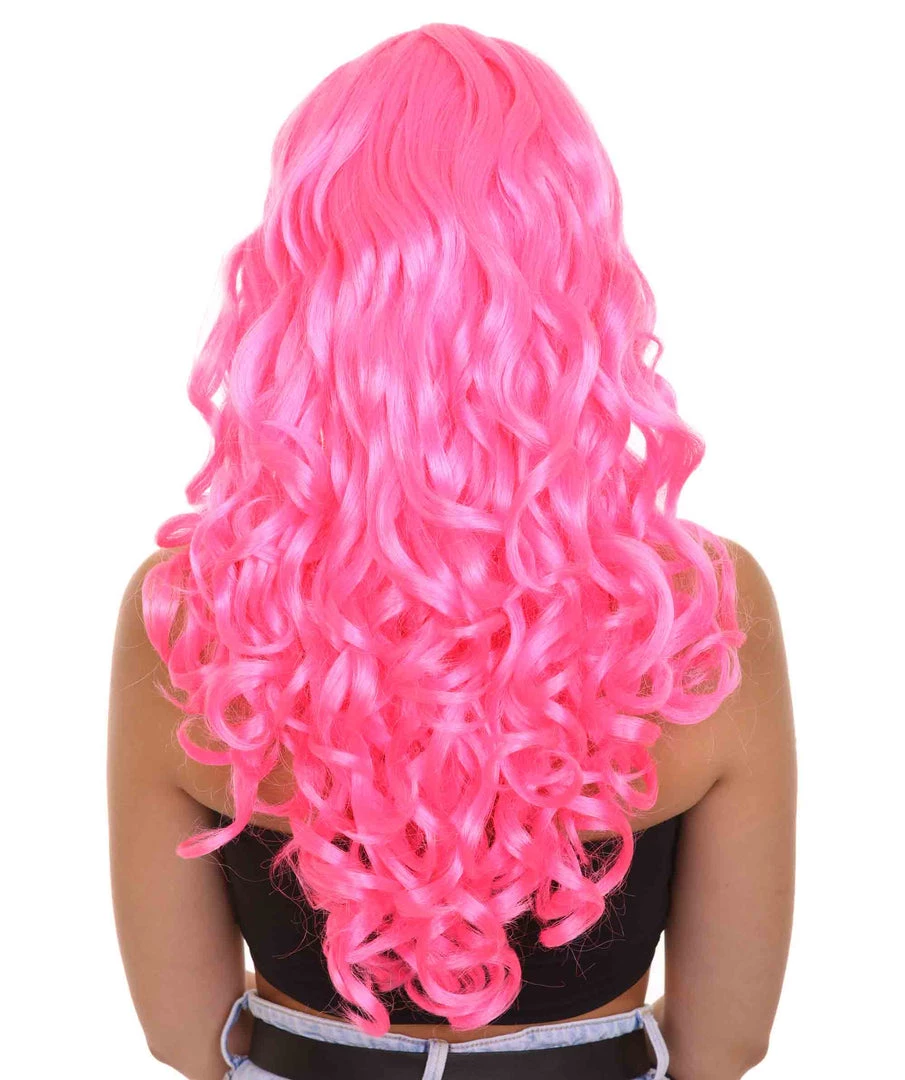 HPO Long Curly Party Pink Womens Wig | Stage Event Party Ready Colorful Wig | Premium Breathable Capless Cap 5 HPO Long Curly Party Pink Womens Wig | Stage Event Party Ready Colorful Wig | Premium Breathable Capless Cap