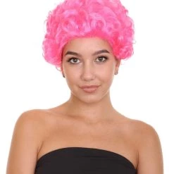 HPO Short Curly Pink Womens Wig | All Back Party Ready Fancy Cosplay Halloween Wig | Premium Breathable Capless Cap Men's