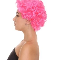 HPO Short Curly Pink Womens Wig | All Back Party Ready Fancy Cosplay Halloween Wig | Premium Breathable Capless Cap Men's