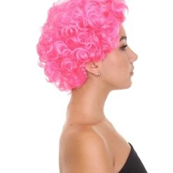 HPO Short Curly Pink Womens Wig | All Back Party Ready Fancy Cosplay Halloween Wig | Premium Breathable Capless Cap Men's