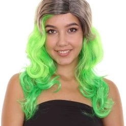 HPO Women's Long Wavy Ombre Green Womens Wig | Fancy Party Event Ready Halloween Wig | Premium Breathable Capless Cap