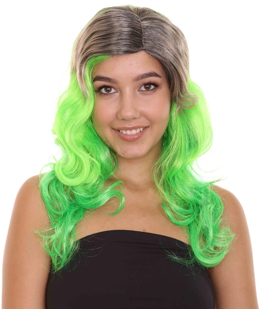 HPO Women's Long Wavy Ombre Green Womens Wig | Fancy Party Event Ready Halloween Wig | Premium Breathable Capless Cap 2 HPO Women's Long Wavy Ombre Green Womens Wig | Fancy Party Event Ready Halloween Wig | Premium Breathable Capless Cap