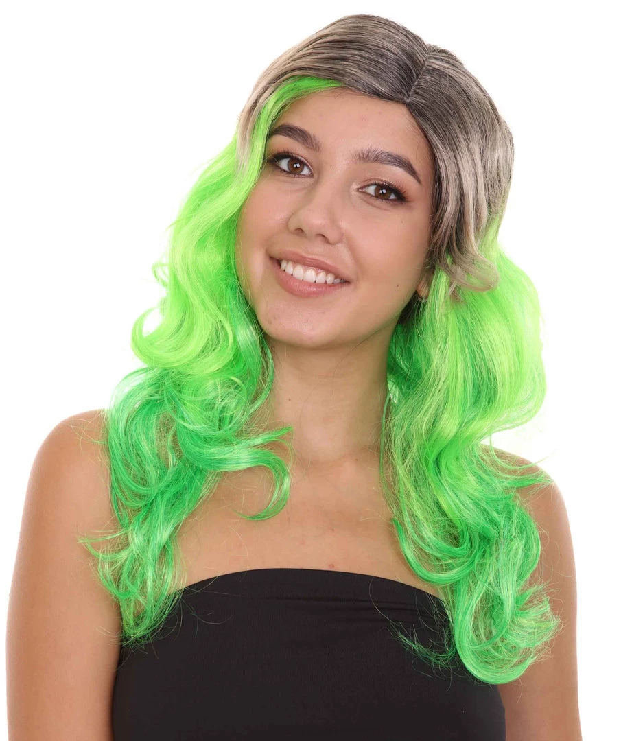 HPO Women's Long Wavy Ombre Green Womens Wig | Fancy Party Event Ready Halloween Wig | Premium Breathable Capless Cap 1 HPO Women's Long Wavy Ombre Green Womens Wig | Fancy Party Event Ready Halloween Wig | Premium Breathable Capless Cap