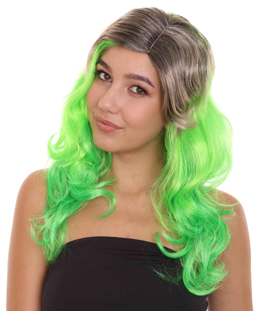 HPO Women's Long Wavy Ombre Green Womens Wig | Fancy Party Event Ready Halloween Wig | Premium Breathable Capless Cap 3 HPO Women's Long Wavy Ombre Green Womens Wig | Fancy Party Event Ready Halloween Wig | Premium Breathable Capless Cap
