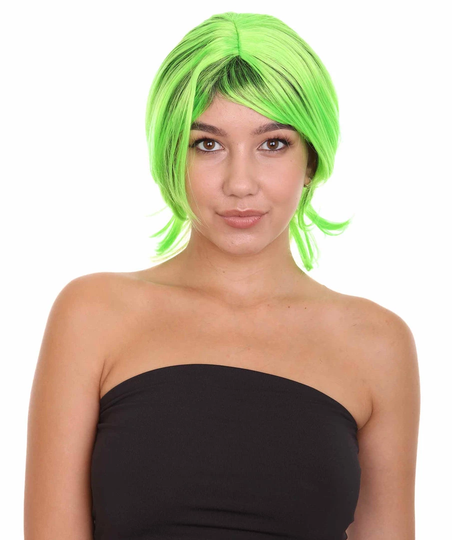 HPO Hard Rockin Black Green Womens Wig | Long Bob Crazy Fancy Halloween Wig | Premium Breathable Capless Cap Women's 1 HPO Hard Rockin Black Green Womens Wig | Long Bob Crazy Fancy Halloween Wig | Premium Breathable Capless Cap Women's
