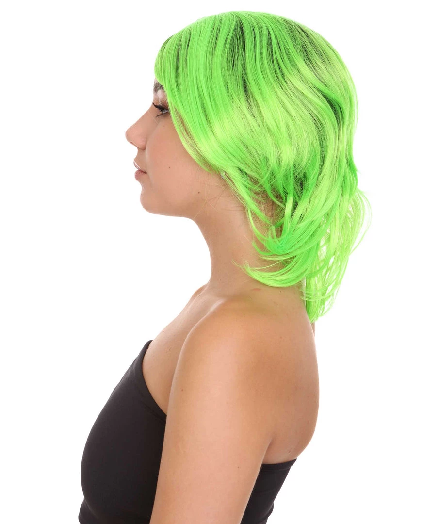 HPO Hard Rockin Black Green Womens Wig | Long Bob Crazy Fancy Halloween Wig | Premium Breathable Capless Cap Women's 3 HPO Hard Rockin Black Green Womens Wig | Long Bob Crazy Fancy Halloween Wig | Premium Breathable Capless Cap Women's