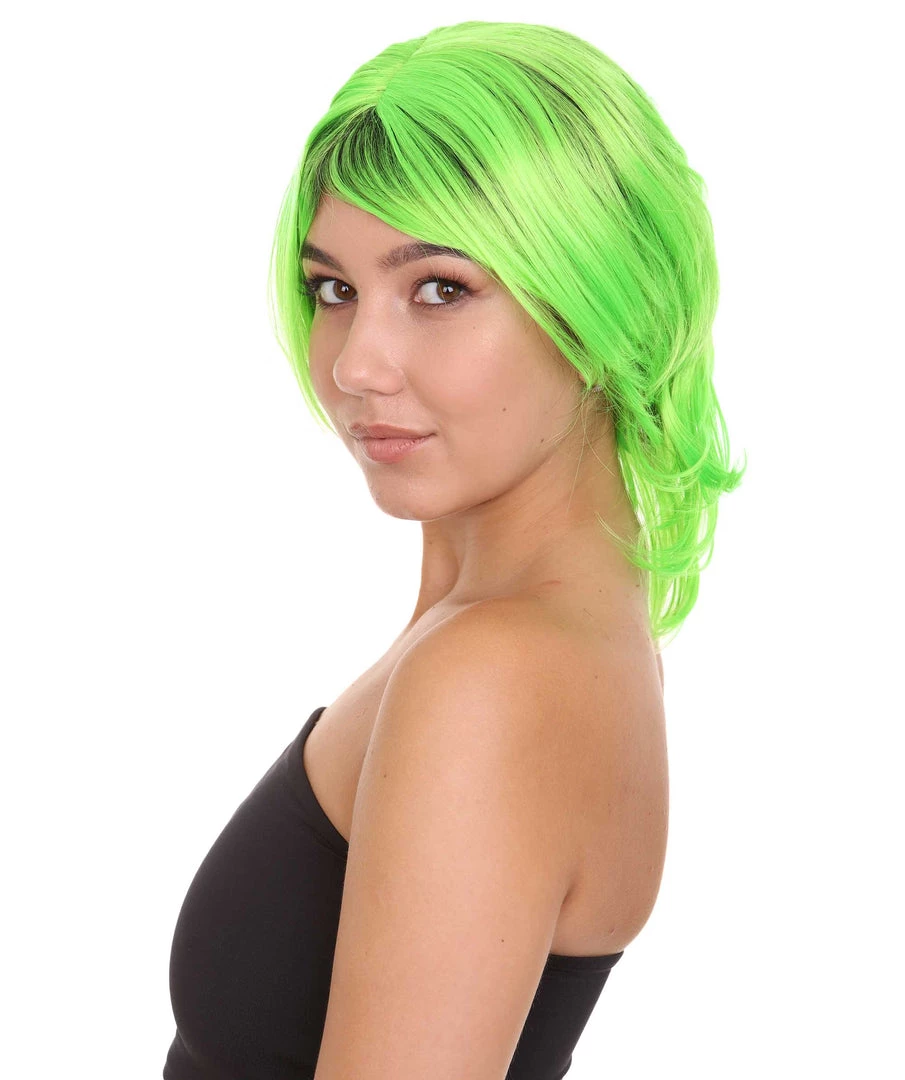 HPO Hard Rockin Black Green Womens Wig | Long Bob Crazy Fancy Halloween Wig | Premium Breathable Capless Cap Women's 2 HPO Hard Rockin Black Green Womens Wig | Long Bob Crazy Fancy Halloween Wig | Premium Breathable Capless Cap Women's
