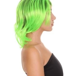 HPO Hard Rockin Black Green Womens Wig | Long Bob Crazy Fancy Halloween Wig | Premium Breathable Capless Cap Women's 13 HPO Hard Rockin Black Green Womens Wig | Long Bob Crazy Fancy Halloween Wig | Premium Breathable Capless Cap Women's