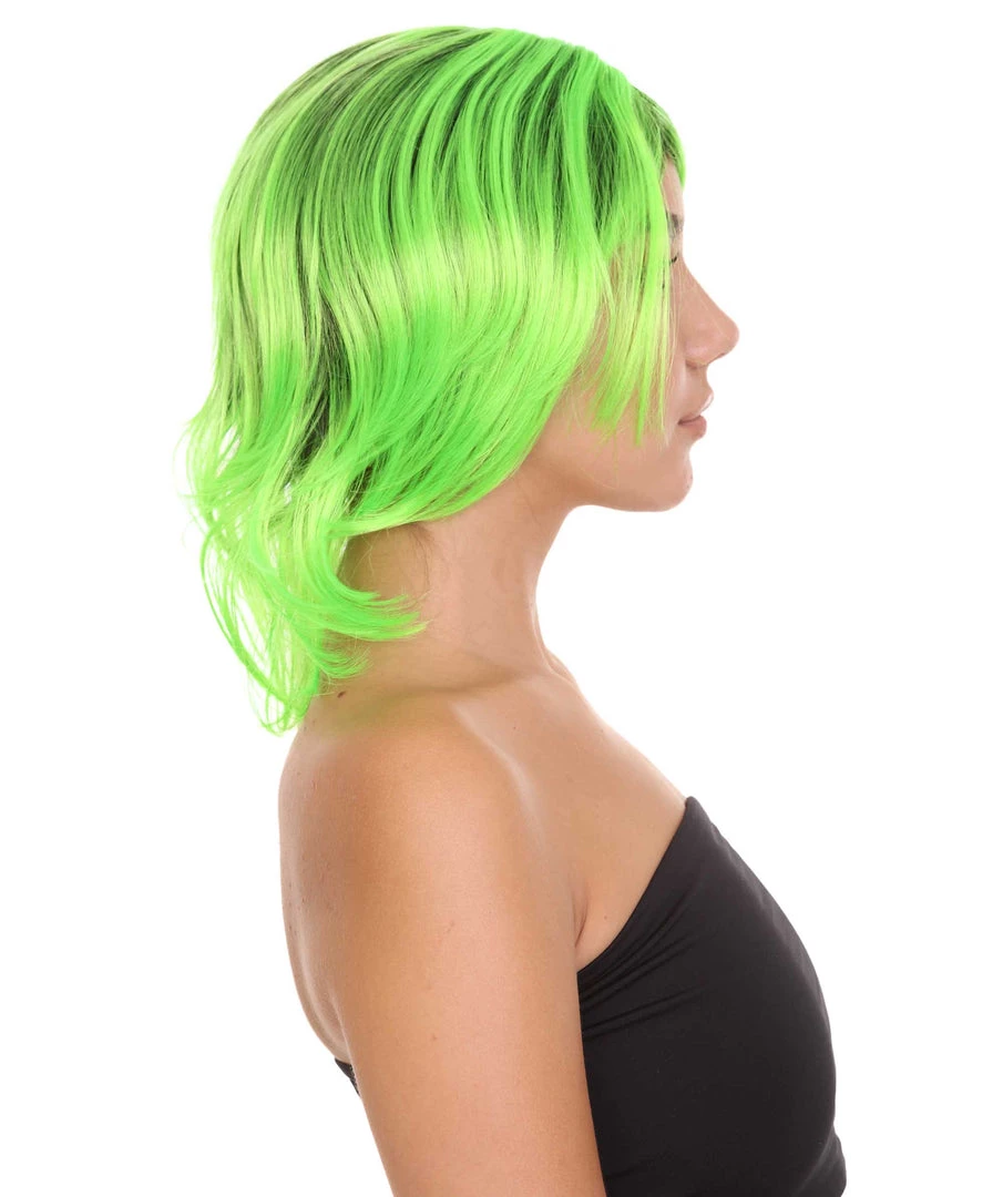 HPO Hard Rockin Black Green Womens Wig | Long Bob Crazy Fancy Halloween Wig | Premium Breathable Capless Cap Women's 5 HPO Hard Rockin Black Green Womens Wig | Long Bob Crazy Fancy Halloween Wig | Premium Breathable Capless Cap Women's