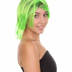 HPO Hard Rockin Black Green Womens Wig | Long Bob Crazy Fancy Halloween Wig | Premium Breathable Capless Cap Women's 14 HPO Hard Rockin Black Green Womens Wig | Long Bob Crazy Fancy Halloween Wig | Premium Breathable Capless Cap Women's