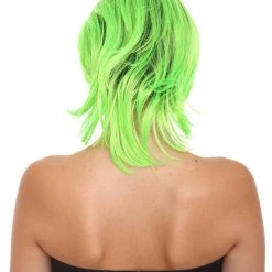 HPO Hard Rockin Black Green Womens Wig | Long Bob Crazy Fancy Halloween Wig | Premium Breathable Capless Cap Women's 12 HPO Hard Rockin Black Green Womens Wig | Long Bob Crazy Fancy Halloween Wig | Premium Breathable Capless Cap Women's