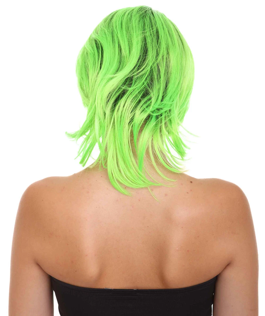 HPO Hard Rockin Black Green Womens Wig | Long Bob Crazy Fancy Halloween Wig | Premium Breathable Capless Cap Women's 4 HPO Hard Rockin Black Green Womens Wig | Long Bob Crazy Fancy Halloween Wig | Premium Breathable Capless Cap Women's