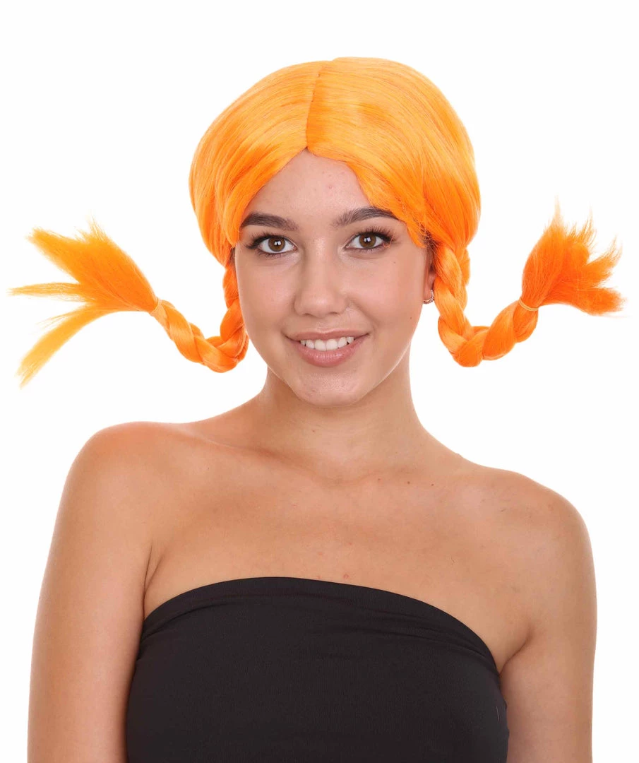 HPO Famous Braid Womens Wig | Neon Orange Braided Fancy Cosplay Halloween Wig | Premium Breathable Capless Cap Men's 1 HPO Famous Braid Womens Wig | Neon Orange Braided Fancy Cosplay Halloween Wig | Premium Breathable Capless Cap Men's