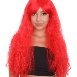 HPO Men's Red Curly Womens Wig | Long Party Ready Fancy Cosplay Halloween Wig | Premium Breathable Capless Cap