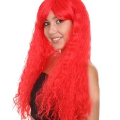 HPO Men's Red Curly Womens Wig | Long Party Ready Fancy Cosplay Halloween Wig | Premium Breathable Capless Cap