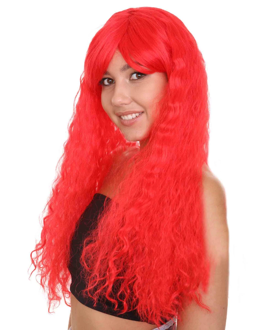 HPO Men's Red Curly Womens Wig | Long Party Ready Fancy Cosplay Halloween Wig | Premium Breathable Capless Cap 1 HPO Men's Red Curly Womens Wig | Long Party Ready Fancy Cosplay Halloween Wig | Premium Breathable Capless Cap