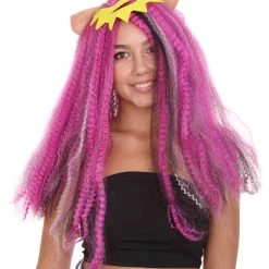 HPO Men's Monster Womens Wig | Purple Curly Long Wig | Premium Breathable Capless Cap