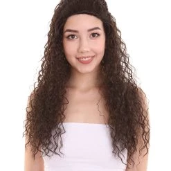 HPO Womens Adult Princess Curly Wig | Brown TV/Movie Wigs | Premium Breathable Capless Cap