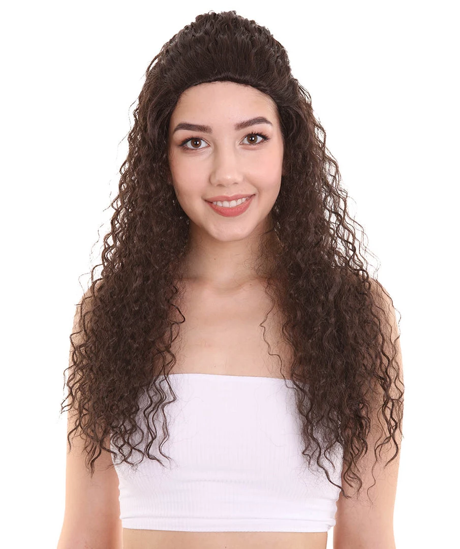 HPO Womens Adult Princess Curly Wig | Brown TV/Movie Wigs | Premium Breathable Capless Cap 1 HPO Womens Adult Princess Curly Wig | Brown TV/Movie Wigs | Premium Breathable Capless Cap