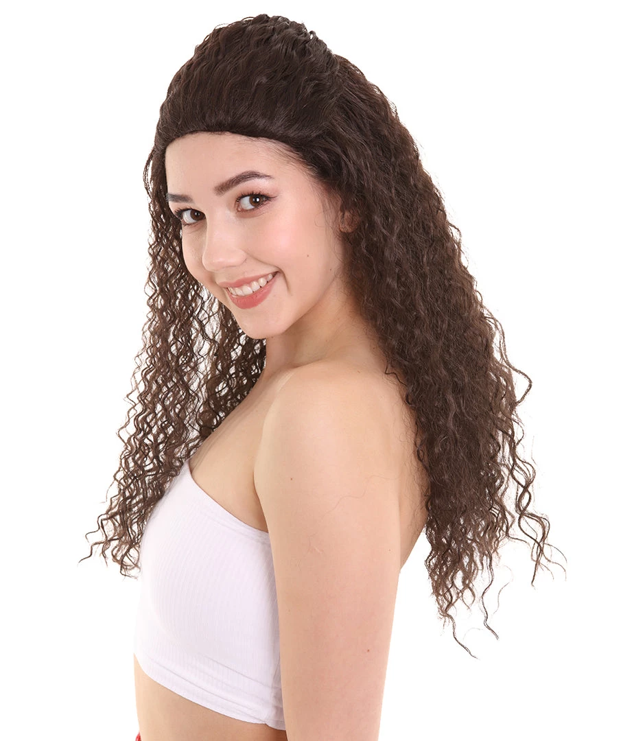 HPO Womens Adult Princess Curly Wig | Brown TV/Movie Wigs | Premium Breathable Capless Cap 3 HPO Womens Adult Princess Curly Wig | Brown TV/Movie Wigs | Premium Breathable Capless Cap