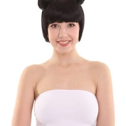 HPO Womens Singer Two Buns Wig | Black Celebrity Wigs | Premium Breathable Capless Cap