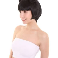 HPO Womens Singer Two Buns Wig | Black Celebrity Wigs | Premium Breathable Capless Cap
